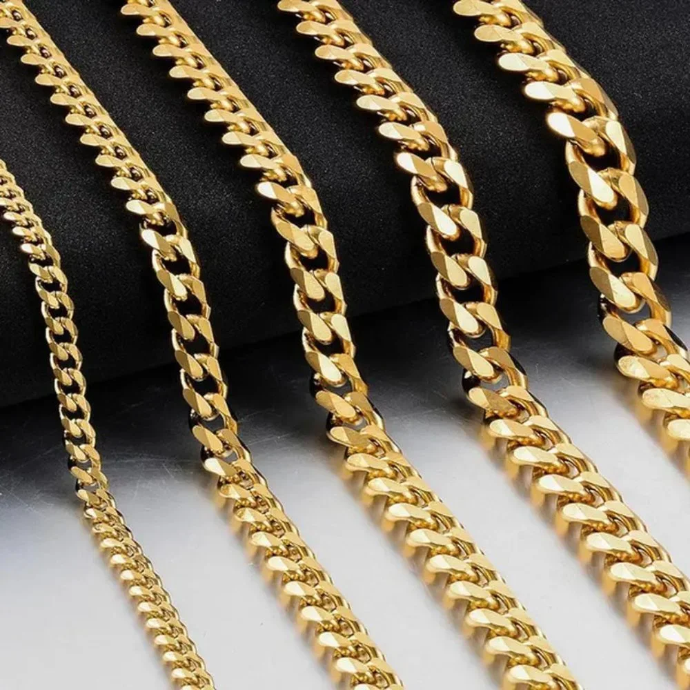 Men's Cuban Link Chain Silver Black Gold, Jewelry For Men 3 mm 23.6 inches